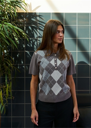 Gia check knit bluse Dark Taupe Neo Noir 